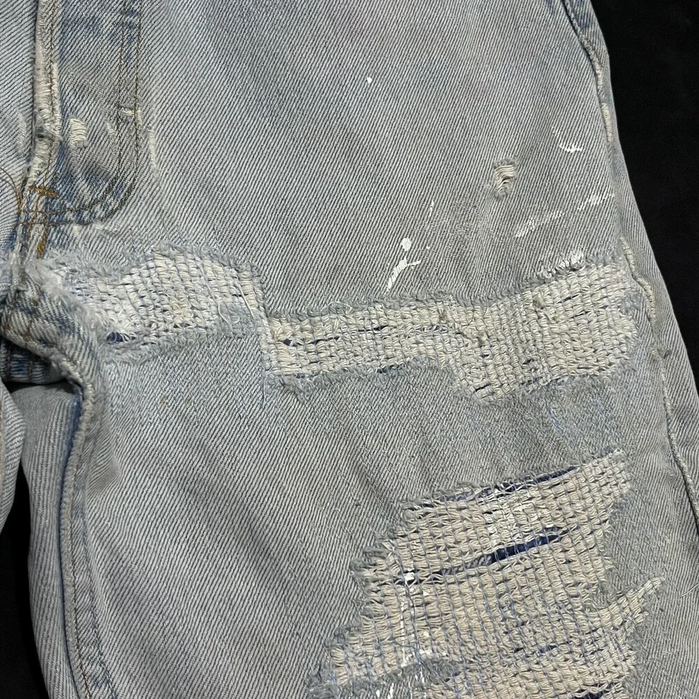 Levis 501 Jeans Sashiko Flannel Double Knee Thrash Vintage Levi USA 1990s 30x30
